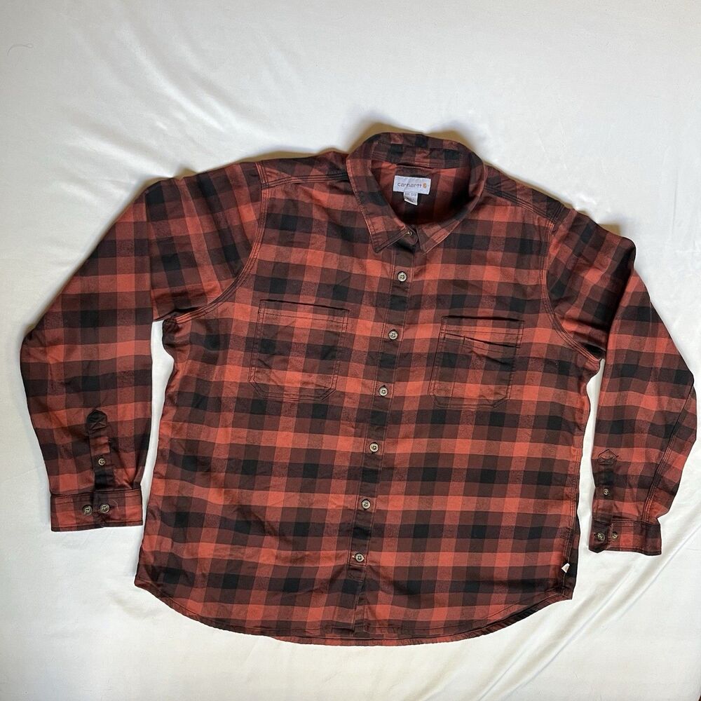 Carhartt Shirt Women's XXL 2XL Red Plaid Long Sleeve Button Up 103226 Stretch